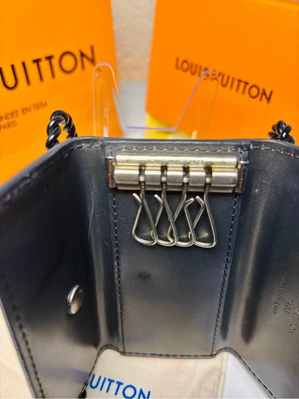 Louis Vuitton Charcoal Metallic Leather Key Holder w/LV Dust Bag| Box| Gift COA